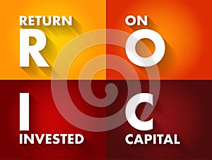 ROIC Return on Invested Capital - ratio used in finance, valuation and accounting, as a measure of the profitability, acronym text