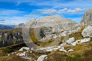 Roky cliff mountain in Dolomites Alps in autumn