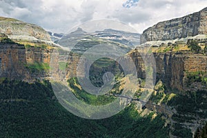 Rolando breach and cotatuero waterfall in Ordesa national park, Spain