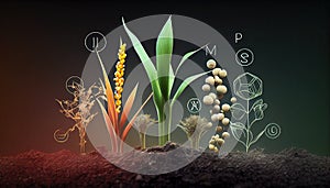 Role nutrients mineral Corn plant soil life gital icon development fertilizer growing biology agriculture background calcium cles