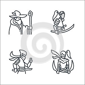 roleplaying avatars line icons. linear set. quality vector line set such as assasin, ninja, samurai