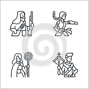 Roleplaying avatars line icons. linear set. quality vector line set such as crossbow, priest, martial