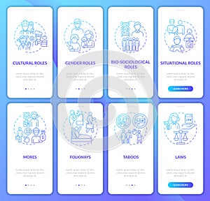 Roles and norms blue gradient set onboarding mobile app page screen