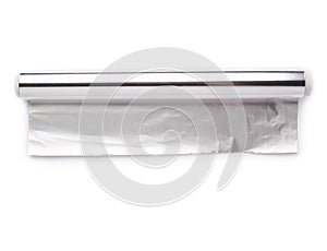 Roll of aluminium foil paper over isolated white background