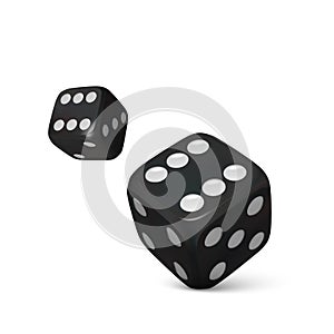 Roll black dice. Render realistic dices. Casino and betting background. Vector