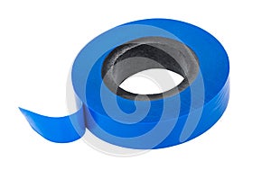 Roll of blue insulating tape isolated on white