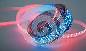 A roll of blue and red LED strip lighting.