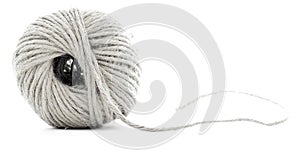 Roll of braided rope, hemp skein isolated on white background