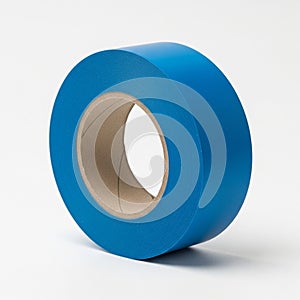 A roll of bright blue electrical tape on a white background adhesive