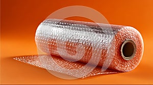 Roll of bubble wrap on orange background.