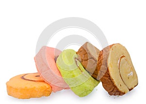 Roll cake on white background