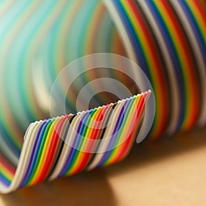 Roll of Colorful Twisted Connecting Wire Strip on Plain Surface