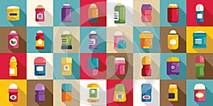 Roll deodorant icons set flat vector. Fashion antiperspirant