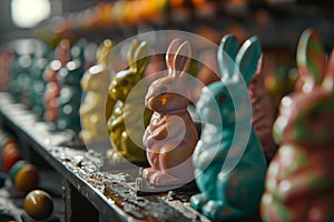 Festive Easter Bunny Figurines on Display