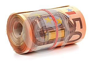 Roll of fifty euro banknotes. photo