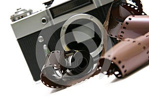 Roll of film strip, and old film camera