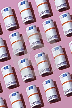 Roll of five hundred euro banknotes