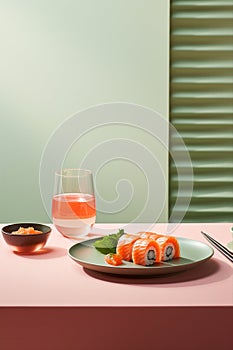 Roll food japanese traditional sushi plate japan set seafood delicacy meal