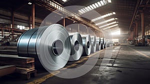 Roll of galvanized steel sheet in warehouse