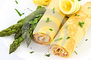 Roll with ham, cheese and asparagus photo