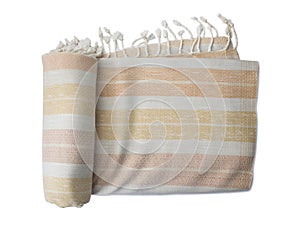 Roll of hand woven shawl, Thai cotton wood bark dyed isolated on white