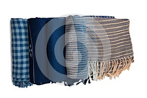 Roll of hand woven shawls, Thai cotton indigo dyed