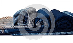 Roll of hand woven shawls, Thai cotton indigo dyed