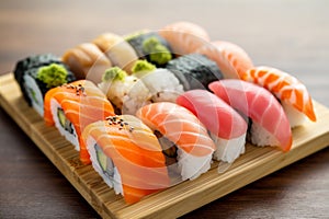 roll japan japanese food rice seafood meal fish set sushi. Generative AI.