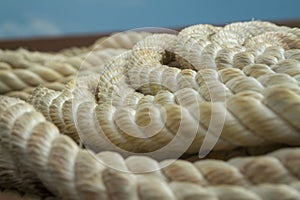 A roll marine mooring ropes close-up picture