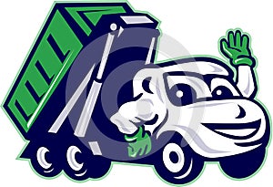 Roll-Off Bin Truck Waving Cartoon