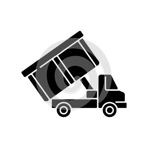 Roll-off truck black glyph icon