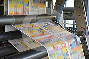 Roll offset print machine in a large print shop for production of newspapers & magazines