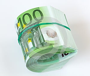 Roll of one hundred euro banknotes