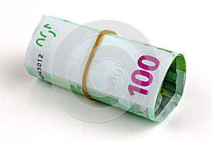 Roll of one hundred euro banknotes