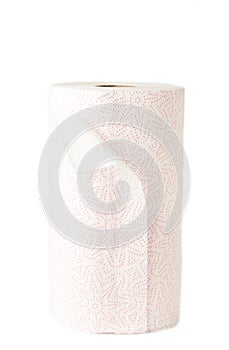 Roll paper towels on the bushing vertically isolated on white background