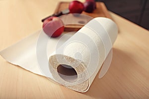 Roll of paper towels on kitchen table