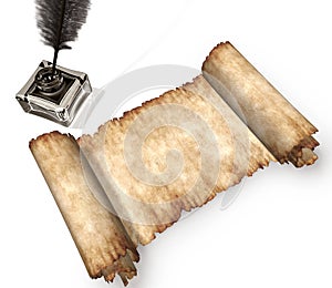 Roll of parchment isolated on white 3D still-life