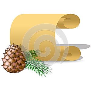 Roll of parchment paper and pine cone