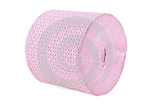 Roll of pink toilet paper isolated on white