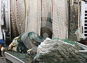 Roll of Purse nets and rope, in Fraserburgh Harbour, Aberdeenshire, Scotland, UK