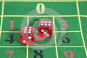 Roll of the red dice on a game table