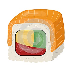 roll with rice and salmon. vector illustration on a white phoneme