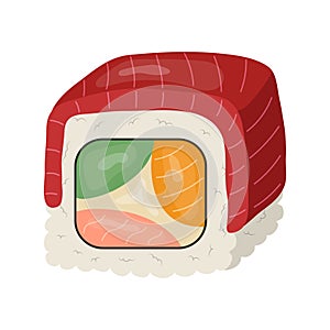 roll with rice and tuna. vector illustration on a white phoneme