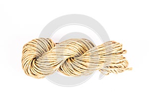 Roll of rope burlap on white background