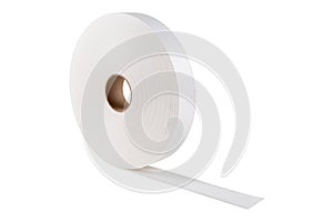 A roll of soft adhesive tape, for sealing the seams of the roof, on a white background