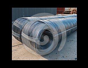 A roll of steel reinforcement wire mesh partially unrolled on a clean concrete base