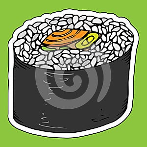 Roll sushi. Vector japanese food sushi roll. Hand drawn sushi