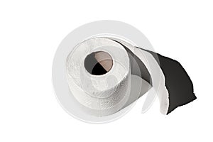 Roll of a toilet paper isolated on a white background close-up. hard shadows from the sun at noon