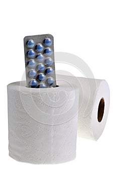 Roll of toilet paper and laxative wafer