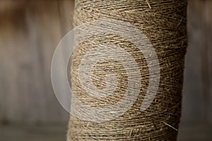 A roll of twine. Close-up. Selective focus.
